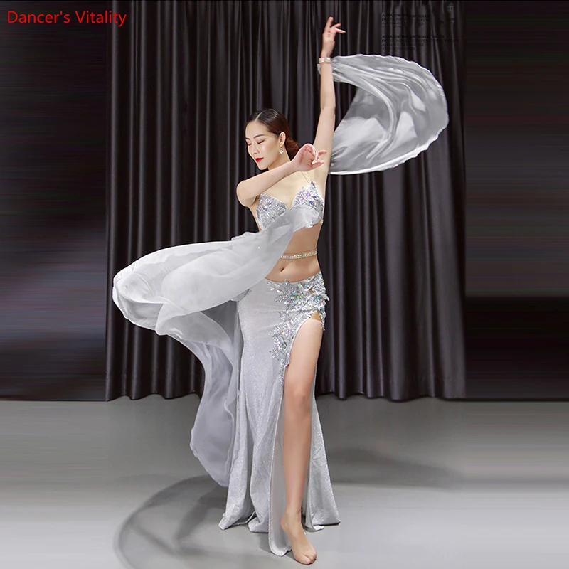 New stage Luxury women Girls Belly Dance Costumes Bra+Long Skirt+belt 3pcs Belly Dance Suit Women Ballroom Dance Set