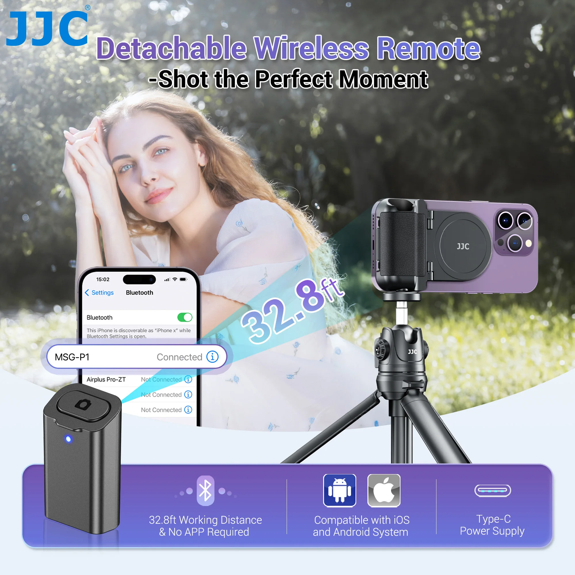 JJC Magnetic Snapgrip Phone Hand Grip Magsafe Handheld Bluetooth Remote Control Handle Phone Tripod Mount for Vlog iPhone 16 15