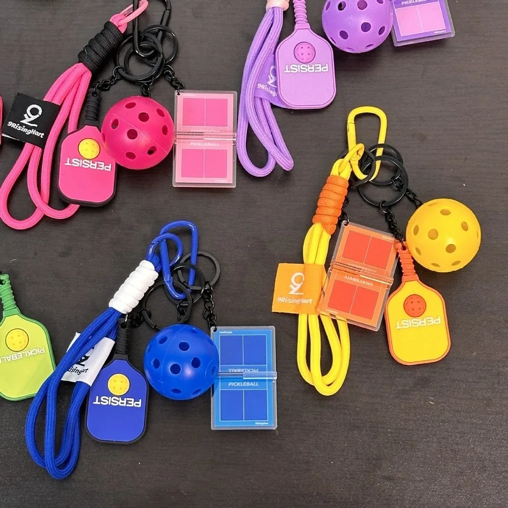 PVC Pickleball Paddle Set Keychain Detachable Dopamine Fitness Series Pendant with Buckle Simulation Pickleball Keyring