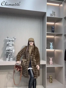 Winter Neue High-end-Mode Simulation Nerz Pelz Jacke frauen Lange ärmeln Warme Elegante Stehkragen europäischen Nerz Pelzmantel