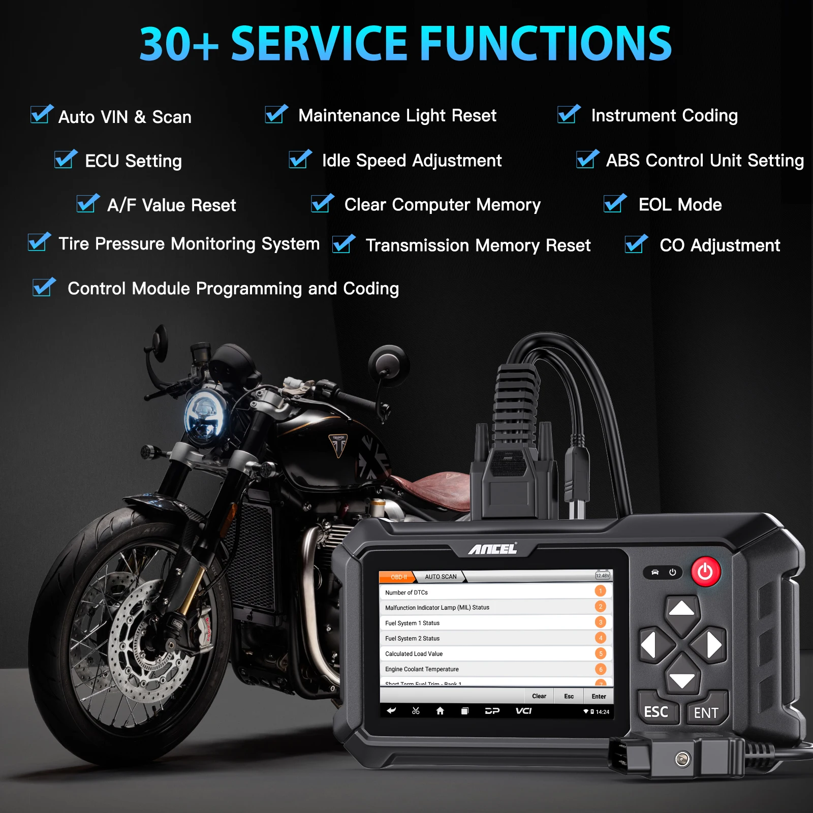 2023 Ancel MT500 Motorcycle Scanner Full System Diagnosis ECU Coding Multi-reset Auto Motorcycle Analysis European Version