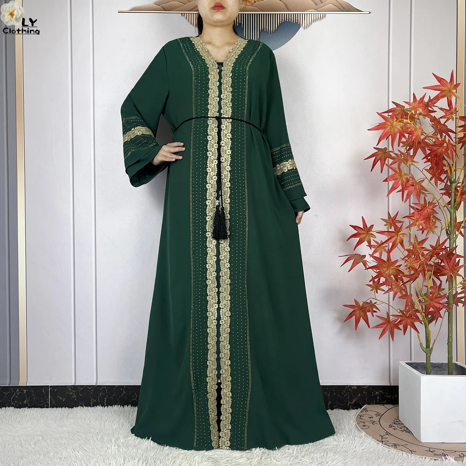 2025 New Dubai Lady Elegant Dress Chiffon Open Abaya Fashion Women Dress Islamic Clothing Women Evening Party Dress With Scarf