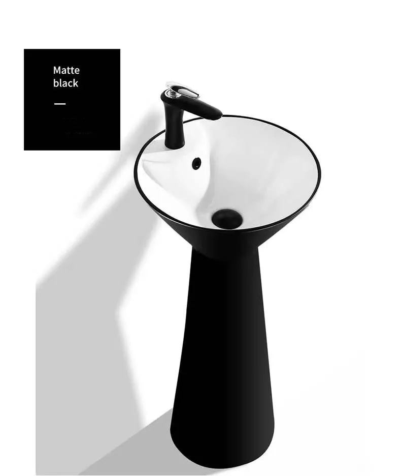 High Grade Matte Black White Ceramic Pedestal Basin Freestanding Toilet Sink for Home Hotel