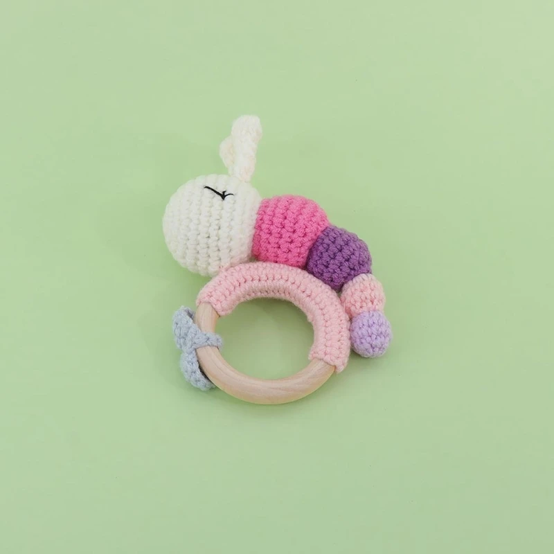 Wooden Teething Ring Knitted Rattle Natural Baby Toy Newborn Educational Toy