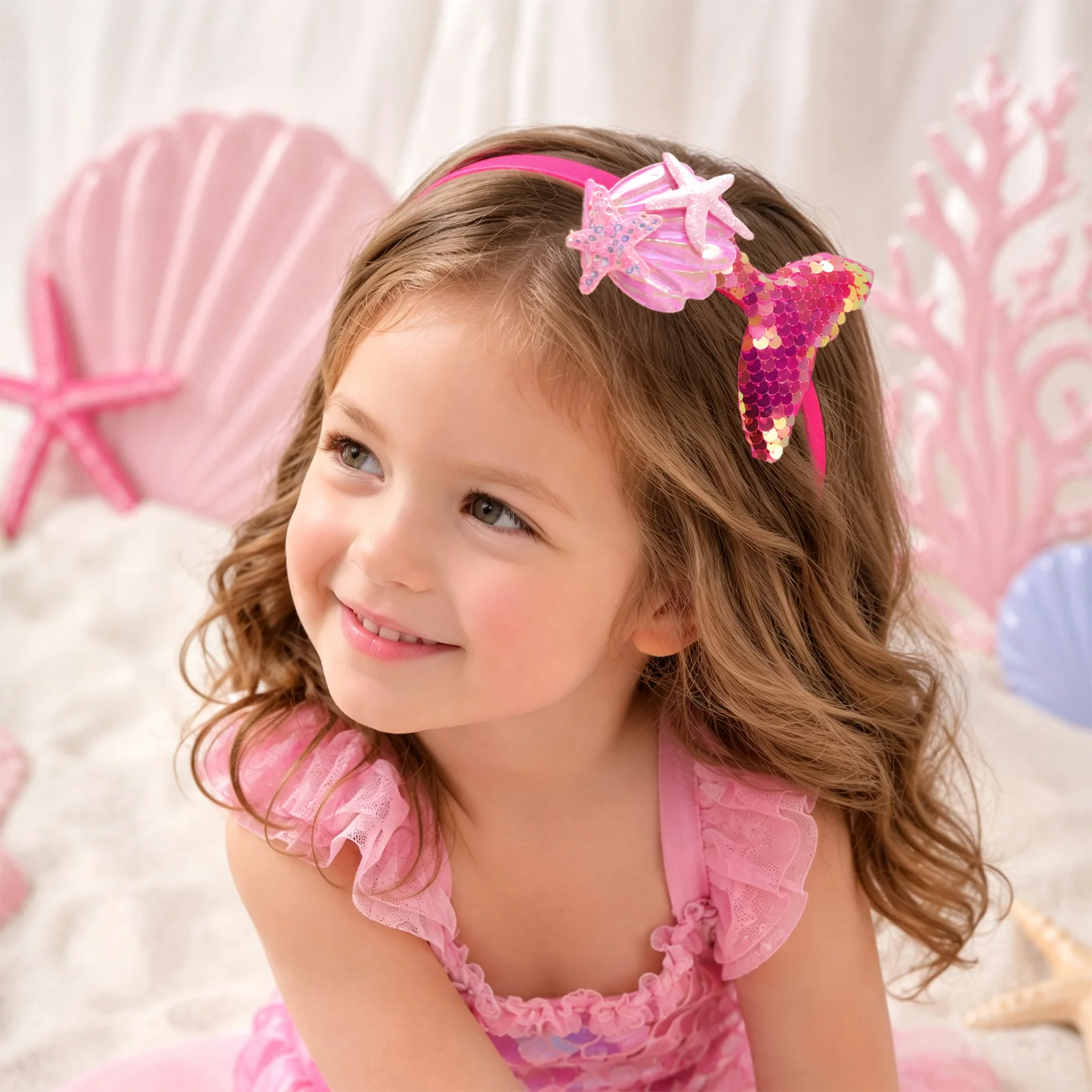 Niedliches Meerjungfrauen-Stirnband für Mädchen, Prinzessin, Geburtstagsparty, Haarband, Festival, Cosplay, DIY-Haarschmuck, Frauen-Geschenke – Detail 5