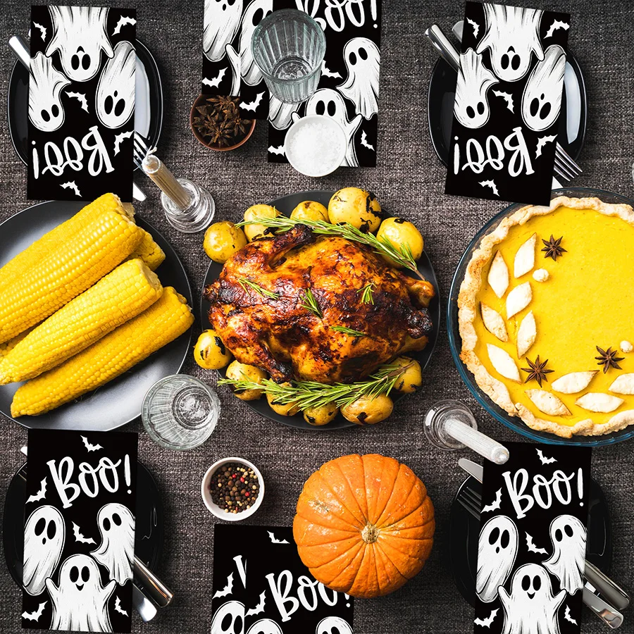 Cute Cartoon Ghost Decorative Napkins Boo Letter Bat Pattern Disposable Paper Napkins Halloween Birthday Party Table Supplies - view 6