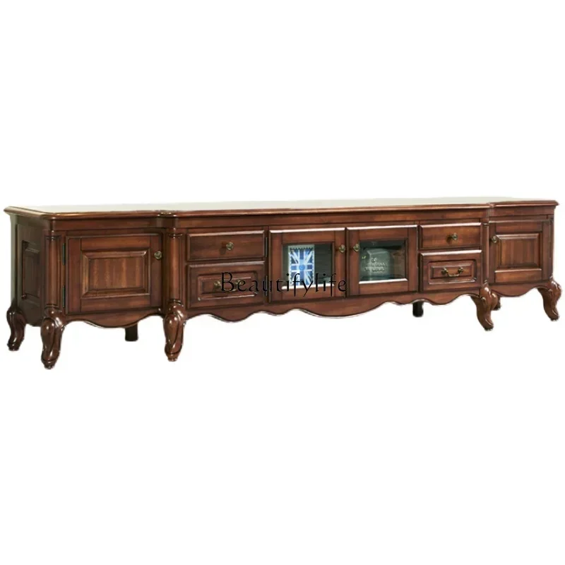

Villa American Style TV Cabinet All Solid Wood European Style Living Room Extended Floor Cabinetlx