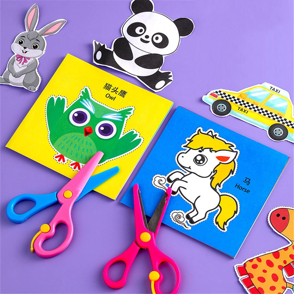 48/96Pcs bambini fatti a mano carta tagliata libro giocattoli artigianali fai da te cartone animato colore artigianato Scrapbooking forbici di sicurezza giocattoli educativi per bambini