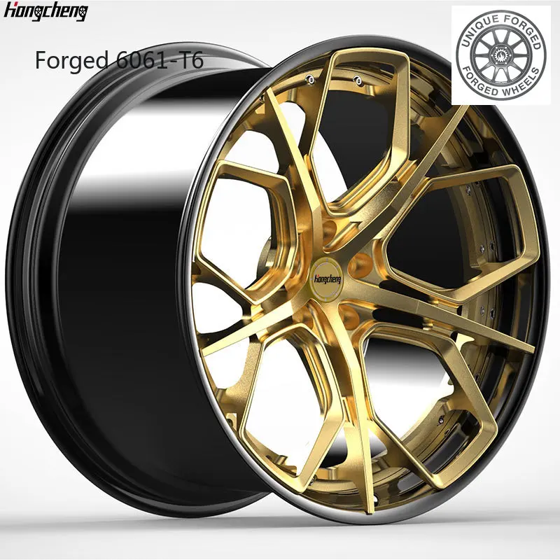 

2026 New Alloy 2 Piece Forged Brushed Golden Black Chrome Wheel Rim 5x114.3 5x120 5x130 5x112 5x127 Luxury Rims