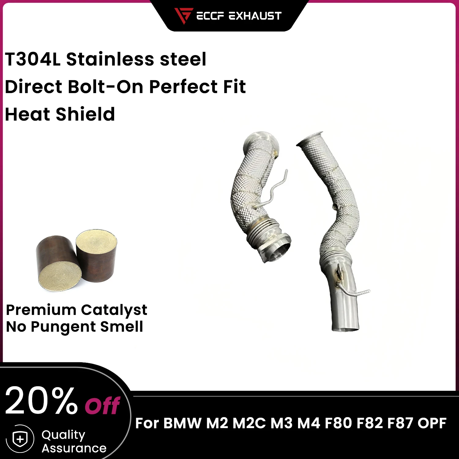 

ECCF Downpipe With Heat Shield For BMW M2 M2C M3 M4 F80 F82 F87 OPF Aggressive Exhaust Sound High Flow Performance Upgrade