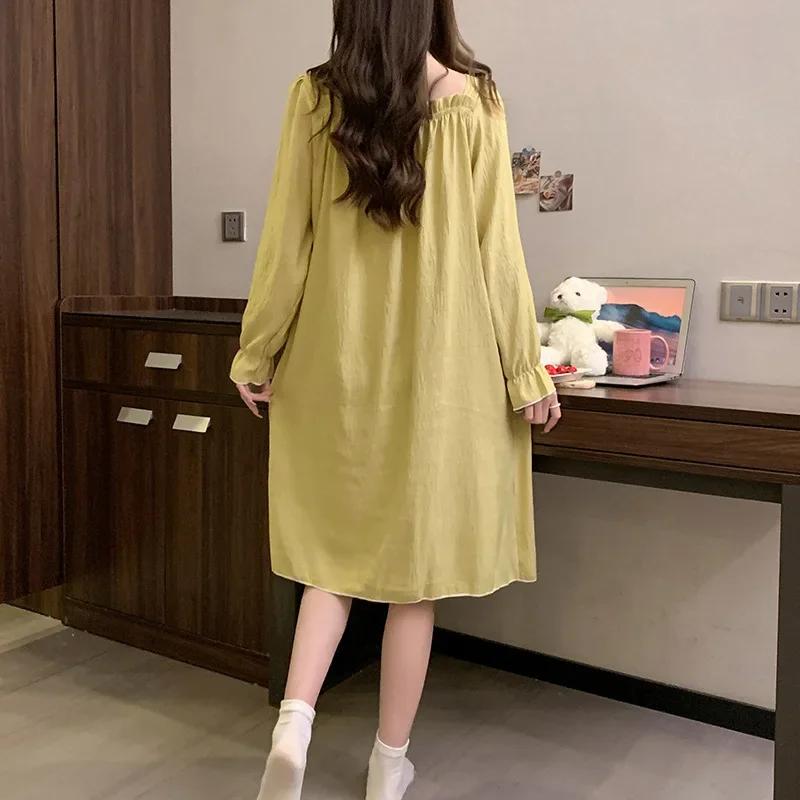 Plus Size Pajamas Women Spring Autumn Cloud Cotton Nightdress Long Sleeves Chest Pad Home Dress Princess Outside Loungewear