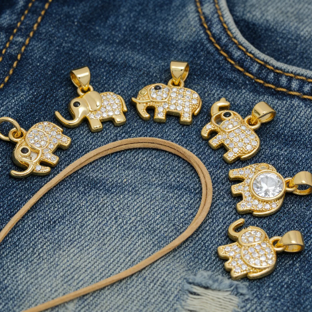 5Pcs Pendants Brass Cubic Zircon Cute Elephant Hollow Charms for DIY Jewelry Making Necklace Bracelet Craft Accessories Supplies