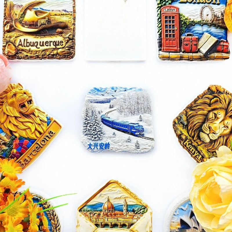 Greater Khingan Snow Train & Ethnic Robe Fridge Magnet - 3D Winter Souvenir Forest Railway Decor Unique China Gift