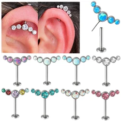 1PC Surgical Steel Implant Grade Threadless CZ Opal Labret Stud Lip Ring Cartilage Stud Conch Earring Helix Piercing Jewelry
