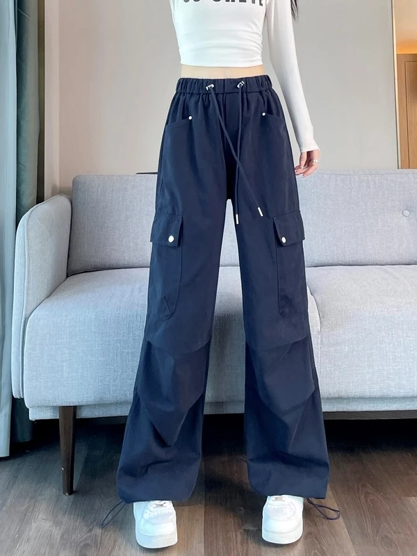 Authentic High Waist Wide Leg Casual Sports Pants Women's Double Wear Utility Trousers Comfortable Cotton Autumn New Arrival
