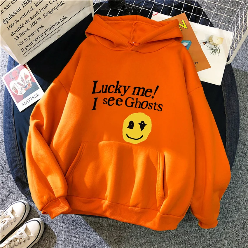 Kanye West Women Hoodies Lucky Me I See Ghosts Print Fleece Women Casual Pullover Unisex Streetwear Harajuku Male Hoody Clothes