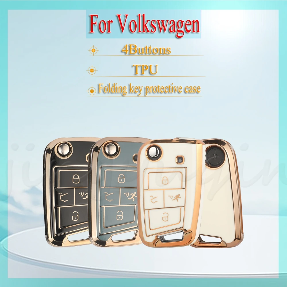 

jingyuqin для Volkswagen, 4 кнопки, складная золотая отделка MQB, черный, белый, серый, новый продукт, чехол из ТПУ для автомобильного дистанционного ключа