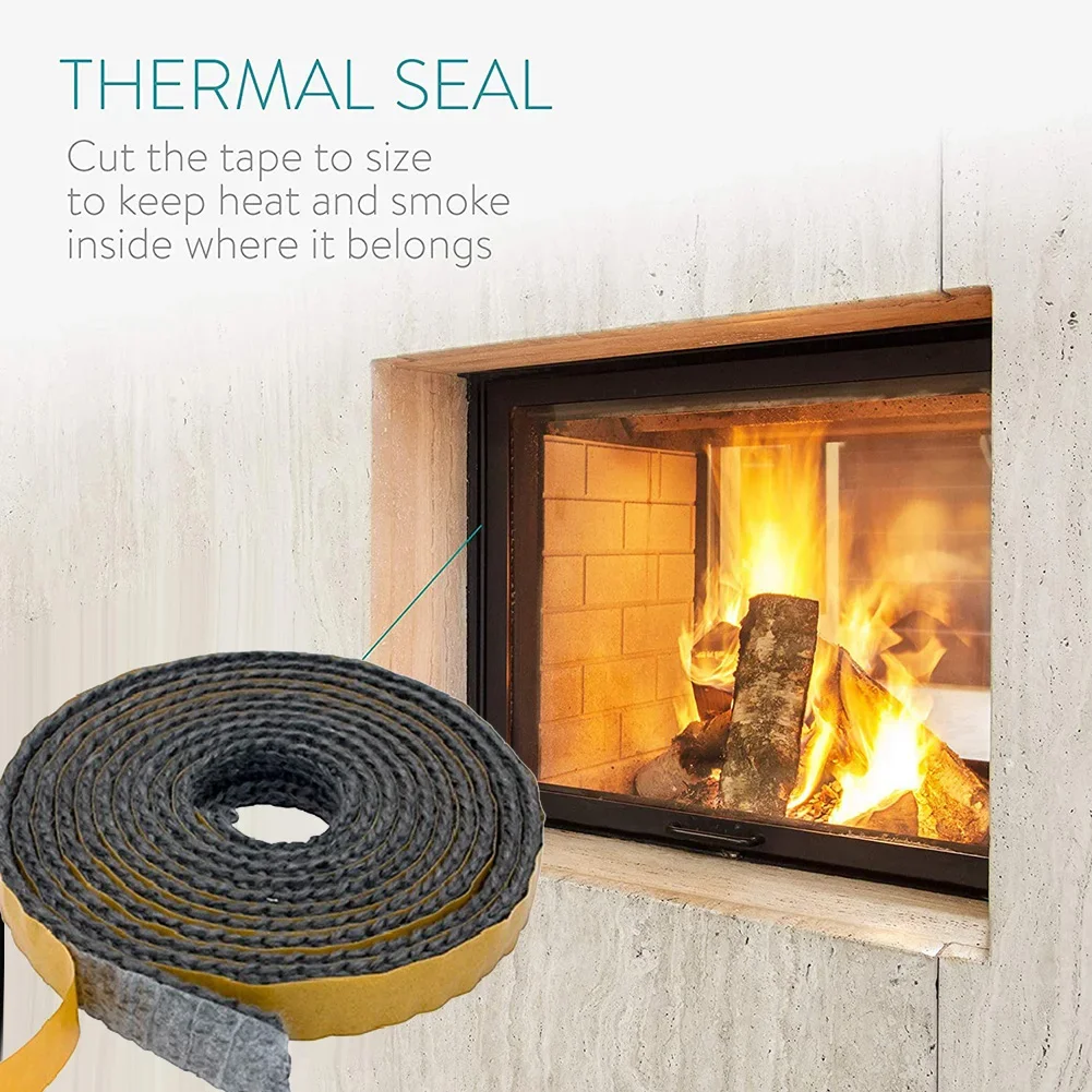 Black Flat Stoves Rope Self-Adhesive Fiberglass Fireplace Door Sealing Cord Replacement Gasket Tape Glass Seal Stove Fire Rope