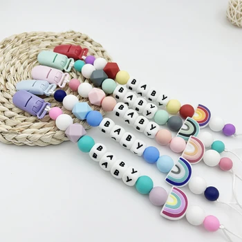 Bambino Personalizza Nome Ciuccio Arcobaleno Perline in silicone Clip Ciucci Catena da masticare Accessori per bambini Catene porta ciuccio per capezzoli