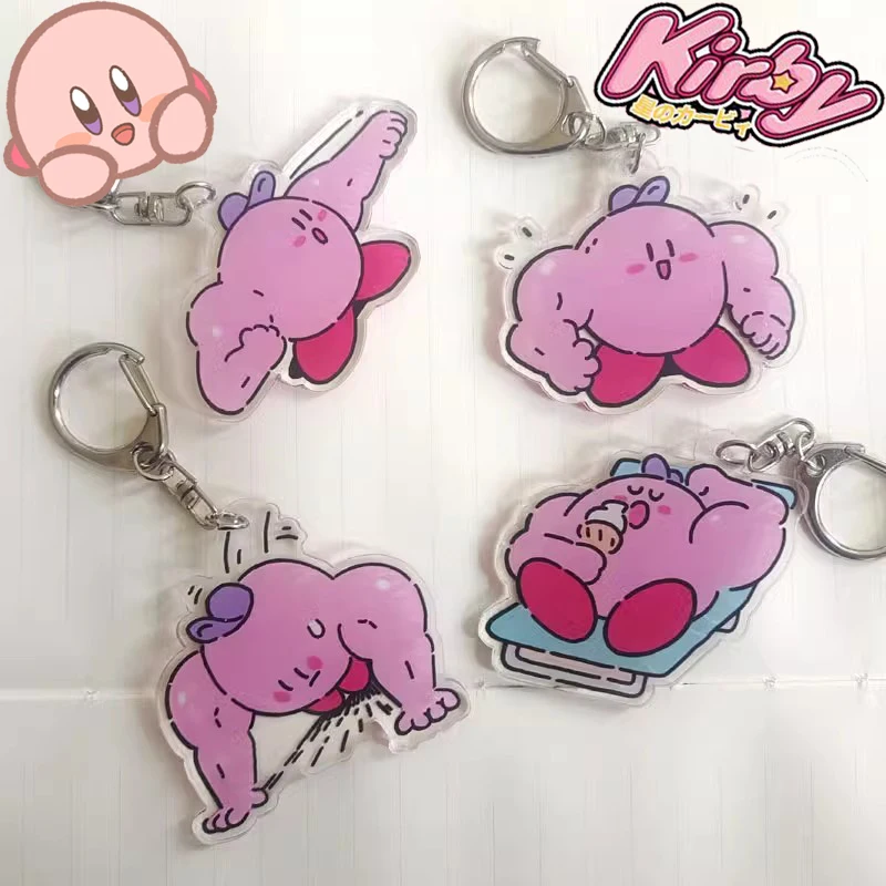 

Kirby Cartoon Cute Acrylic Keychain Game Pendant Girls Peripheral Star Kirby Muscle Funny Modeling A Friend's Birthday Present