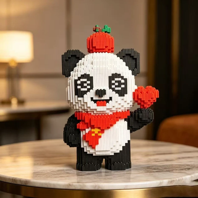 New Cute Top Apple Love Panda Assembled Building Blocks Toy Children's Birthday Gift Desktop Decoration view 2