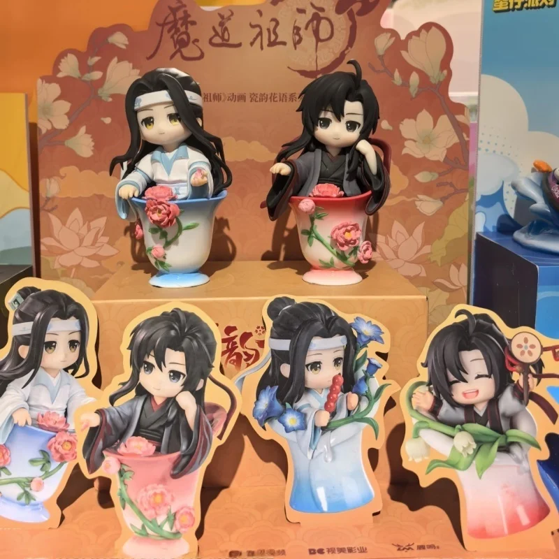 

Official Mo Dao Zu Shi Lan Wangji Wei Wuxian Porcelain Flower Chibi Figures Anime Blind Box Figurines Desktop Decor Collectibles