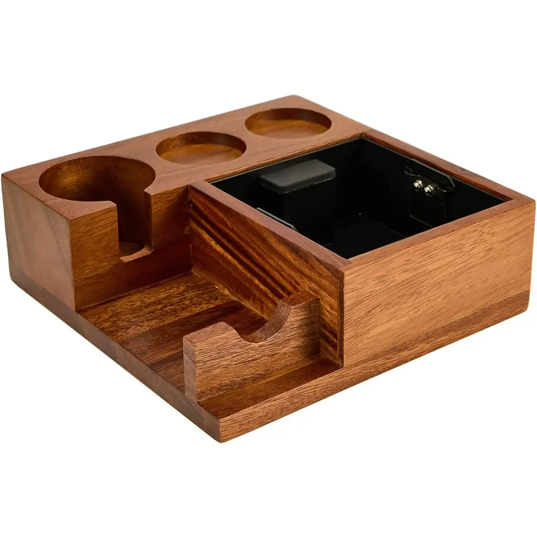 

2023 Inside Iron Knockbox Portafilter Tamper Base South American Walnuts Tamping Holder Multifunctional Tamper Station