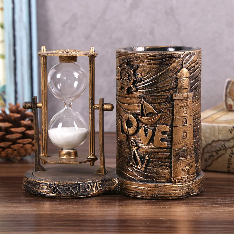 

Vintage Old Sand Ornaments Home Study Office Desk Pen Storage Ornaments Creative Resin Decoration Gifts Student Gifts