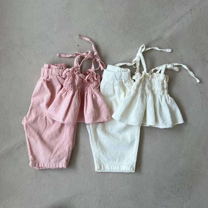 2026 Summer New Girls Sleeveless Sling Clothes Set Children Casual Clothing Baby Girl Vest + Pants 2pcs Suit Toddler Outfits