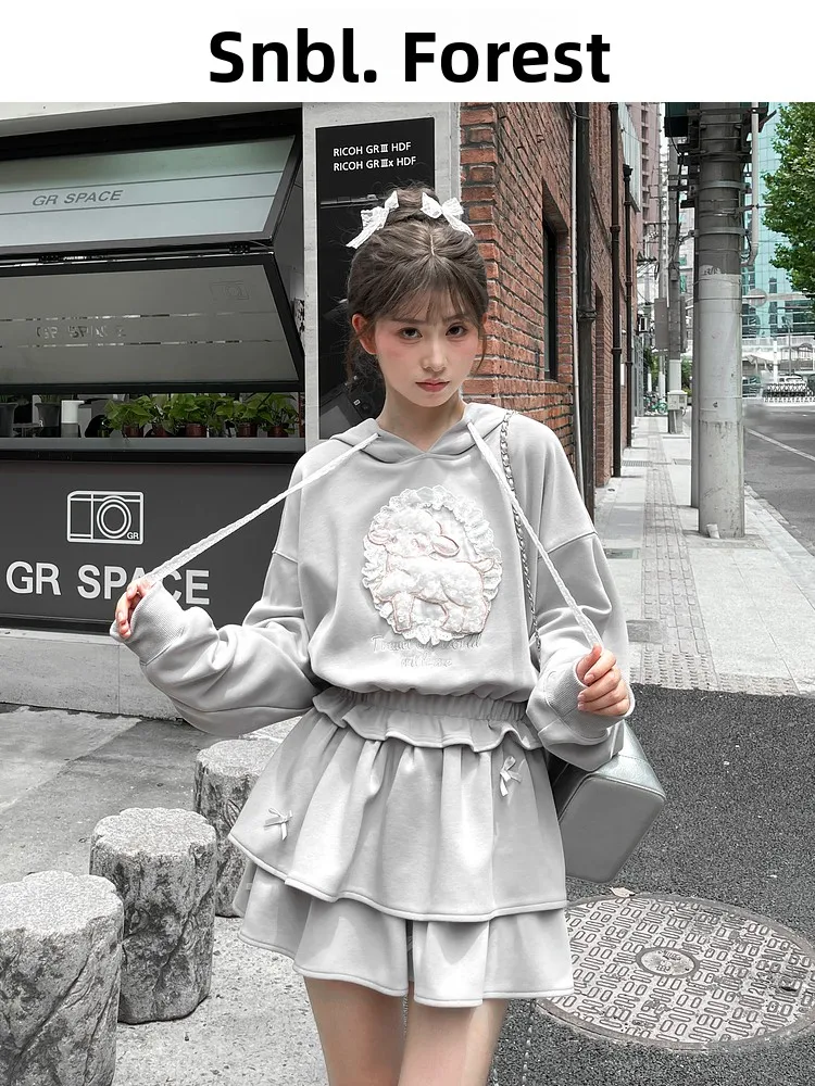 Gray Ballet Style Hoodie Women's Jacket Miu Series Design Sensation Small Audience Winter New Arrival Loose Fit Cotton Polyester
