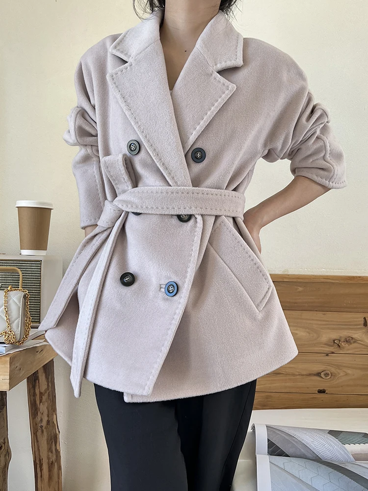 Classic Korean Handmade Cashmere Coat Women Double-sided Wool Jacket for Women Autumn Winter New Woolen Coat Turn Down collar