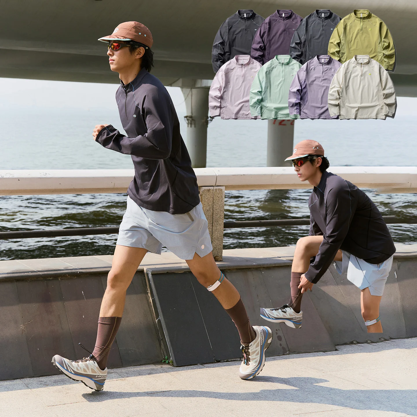 Half Zip Stand Collar Quick Dry Long Sleeve Tee Unisex Sun Protection Antibacterial Breathable Top for Cycling Hiking Sports