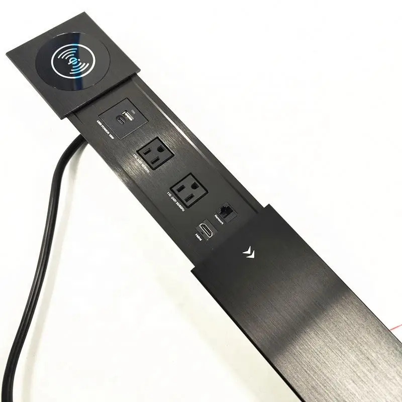 Factory Hidden Mounted Desktop Sliding Cover US Power Outlet USB-C Data Port Grommet Power Strip Socket with Wireless Charging