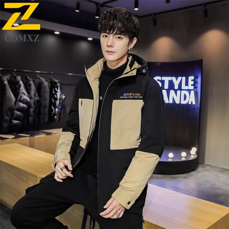 COMXZ 2025 Mens Womens Color Block Puffer Jacket Winter Warm Trendy Couple Coat  leisure outdoor sports lightweight windbreaker