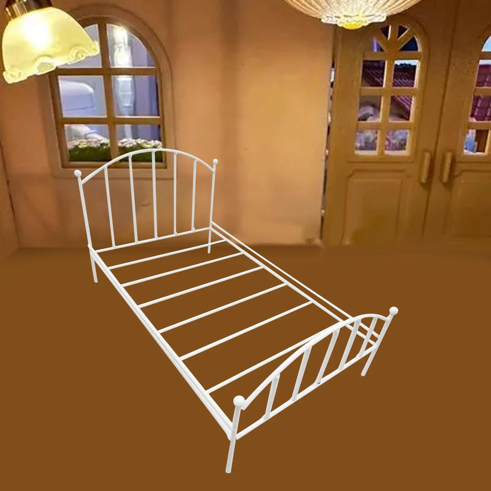 Dollhouse Metal Frame Bed Doll House Furnishing DIY 1:12 Scale Mini Bed for Diorama Micro Landscape Dollhouse Bedroom Decoration