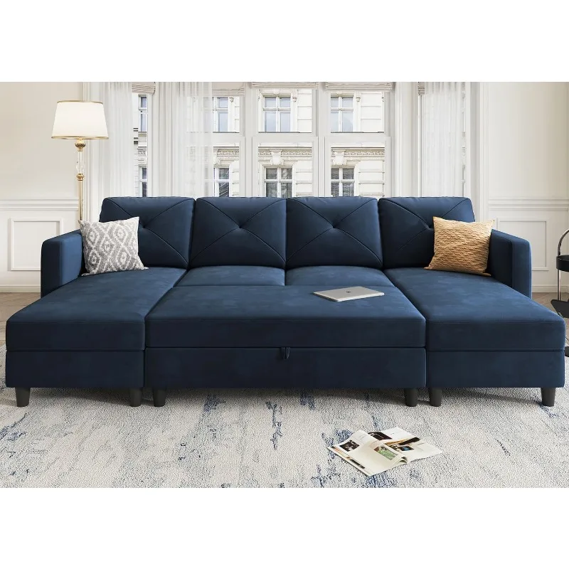 

Sleeper Sectional Sofa Set Velvet U Shaped Couch with Storage Ottoman 4-Seat Sectional Sofa Set for Living Room