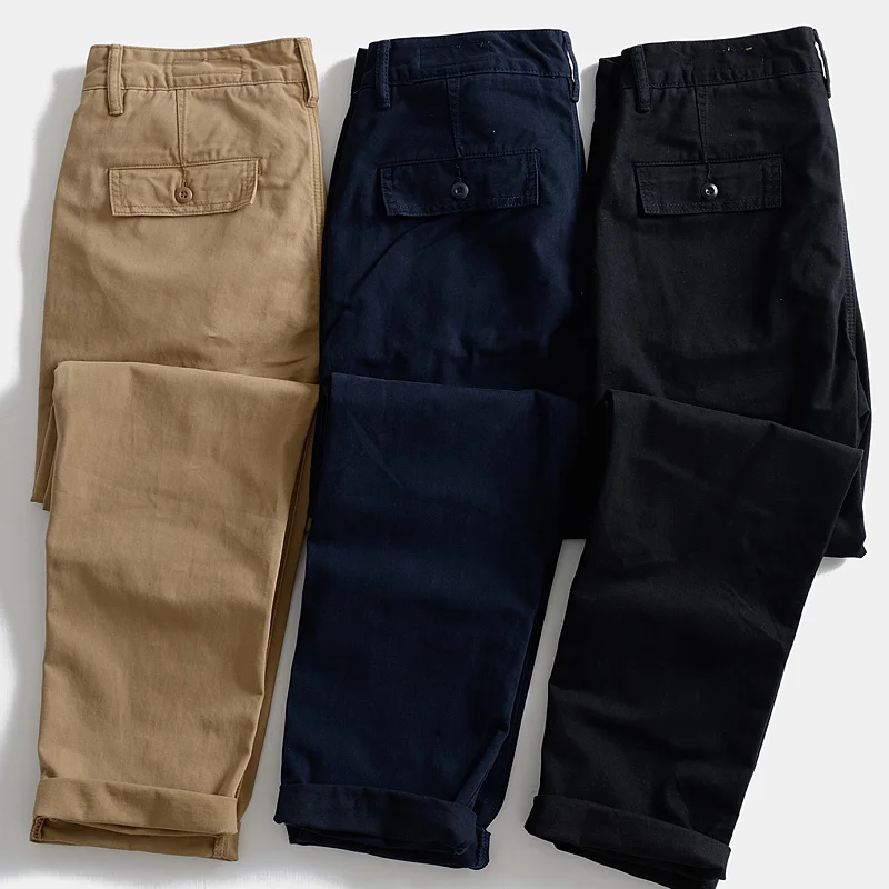 

Heavyweight Pure Cotton Loose Fit Work Pants Outdoor Straight Leg Men's Casual Trousers Thi Long Pants plus Size