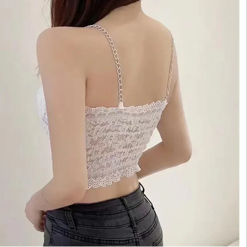 Camisole Women Solid Sexy Ladies Korean Style Popular Lace Design Chic Newest Hot All-match Off Shoulder Inside Minimalist Tops