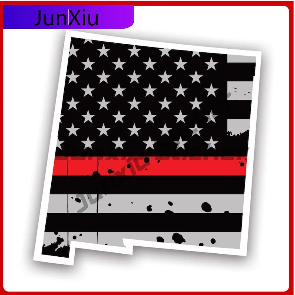 

Классическая эпическая наклейка с эффектом потертости, тонкая красная линия, в форме штата Нью-Мексико, с приглушенным флагом США, УФ-защита, для пожарных