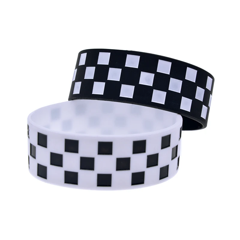 

25 Pcs Racing Flag Silicone Bracelet 1 Inch Wide Sport Bangle Black White Checkered Fashion Wristband