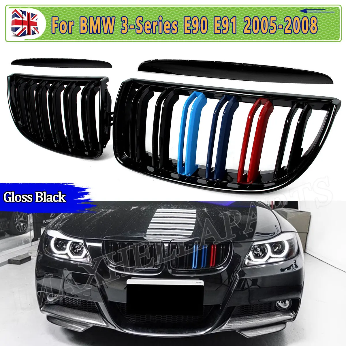 

Gloss Black Grill Replace For BMW E90 E91 3 Series 318d 320d 330i 335i Sedan 2005 2006 2007 2008 Dual Line Front Grille Kidney