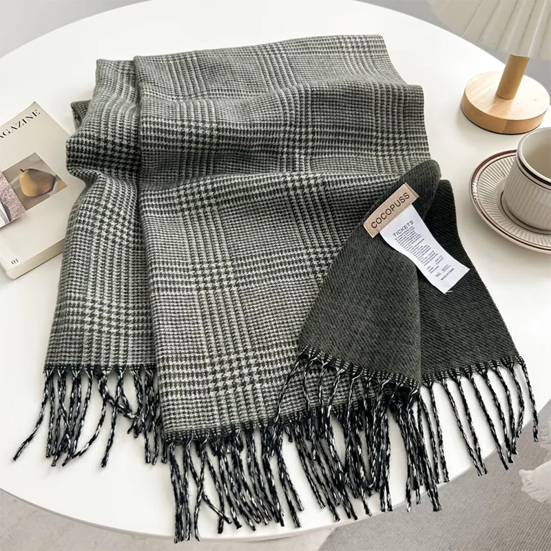 Luxury Plaid Print Cashmere Scarf for Women Pashmina Shawl Winter Wraps 2024 Warm Blanket Poncho Female Echarpe Bufanda