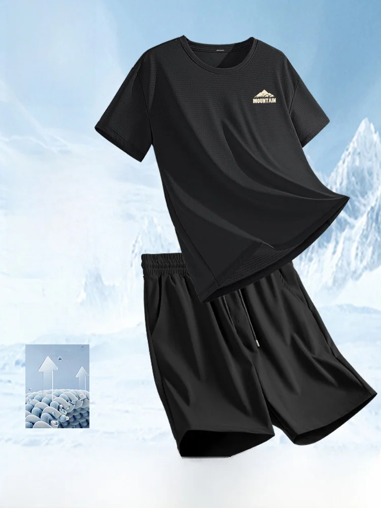 

Костюм для бега Jeanswest Quick Dry Ice Silk: мужской комплект из футболки с коротким рукавом и шорт, легкая летняя спортивная одежда для молодежи