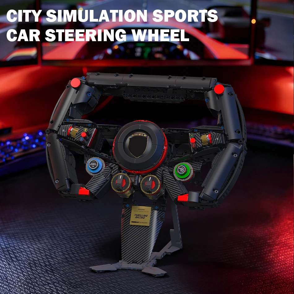 

MOC City Concept Racer Red Steering Wheel Building Blocks Simulation Racing Car Wheels Mobile Phone Holder Bricks Toys Kids Gift