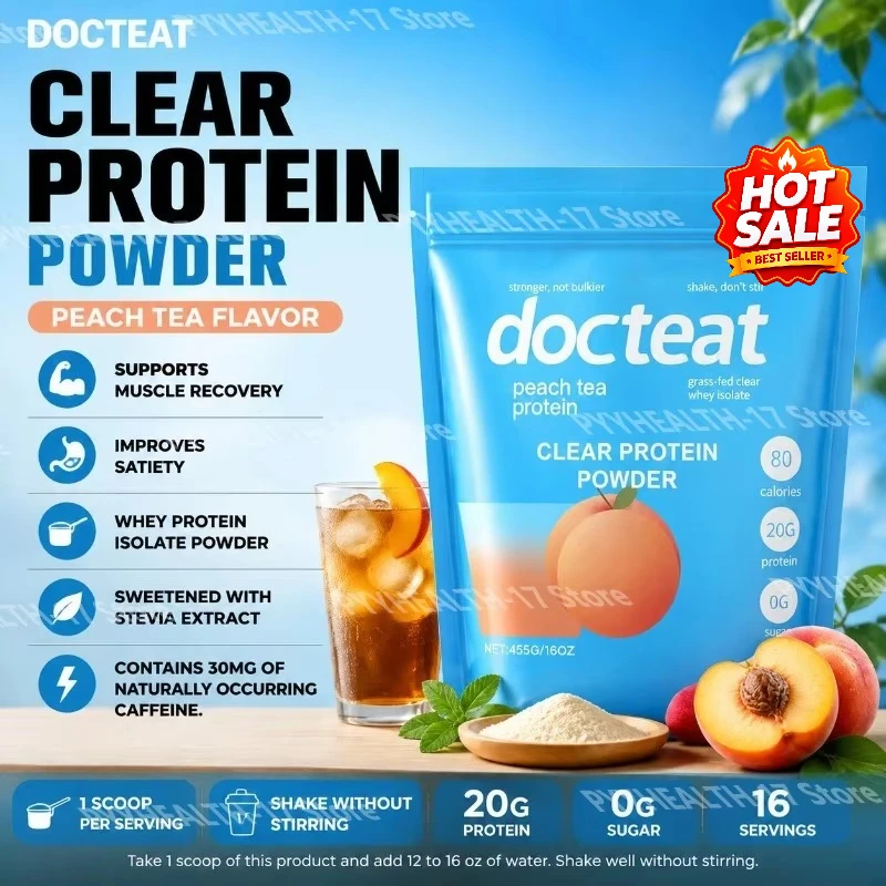 Whey Protein Isolate Powder, Peach Flavor, Supports Muscle Recovery 20g Protein 0g Sugar 80 Calories Stevia for Men Women 455 G