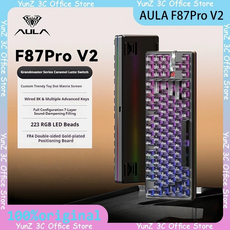 

AULA F87Pro V2 Mechanical Keyboard RGB Wireless Gaming with 8000mAh Three Mode PBT Gasket Mac Compatible Gamer Accessories