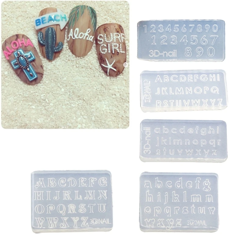 5Pcs Mini Englisch Buchstaben Zahlen Nail art Silikon Formen DIY Frauen Mädchen Nagel Stanzen Schablonen Kombination Dekorative Form