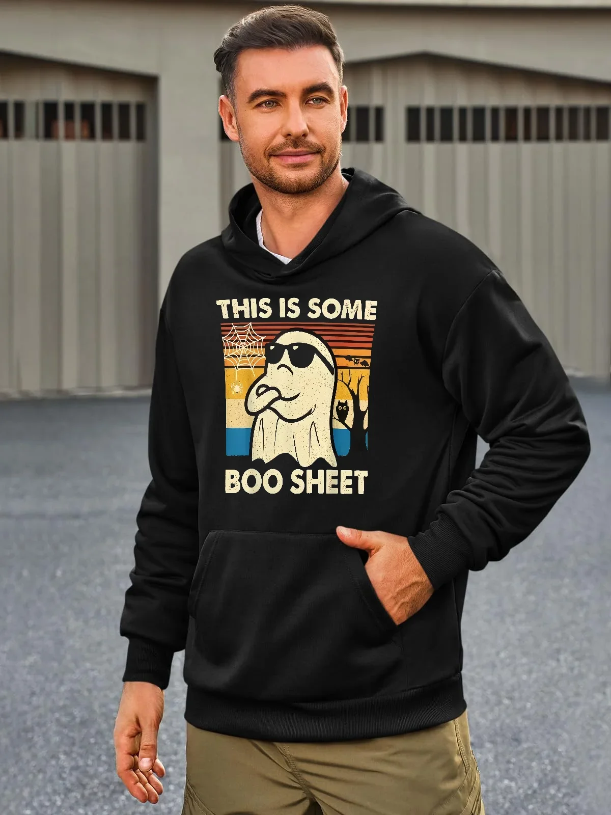 سترة بغطاء للرأس برسومات منفعلة للرجال - بلوفر "Boo Sheet" ذو طابع خاص لأزياء الشارع وعشاق الملابس غير الرسمية