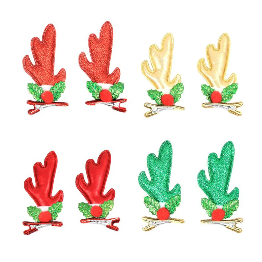 

Xmas Antler Hair Clips Party Headdress Christmas Hair Accessories Red Golden Green Hairpins For Family Friends Gift