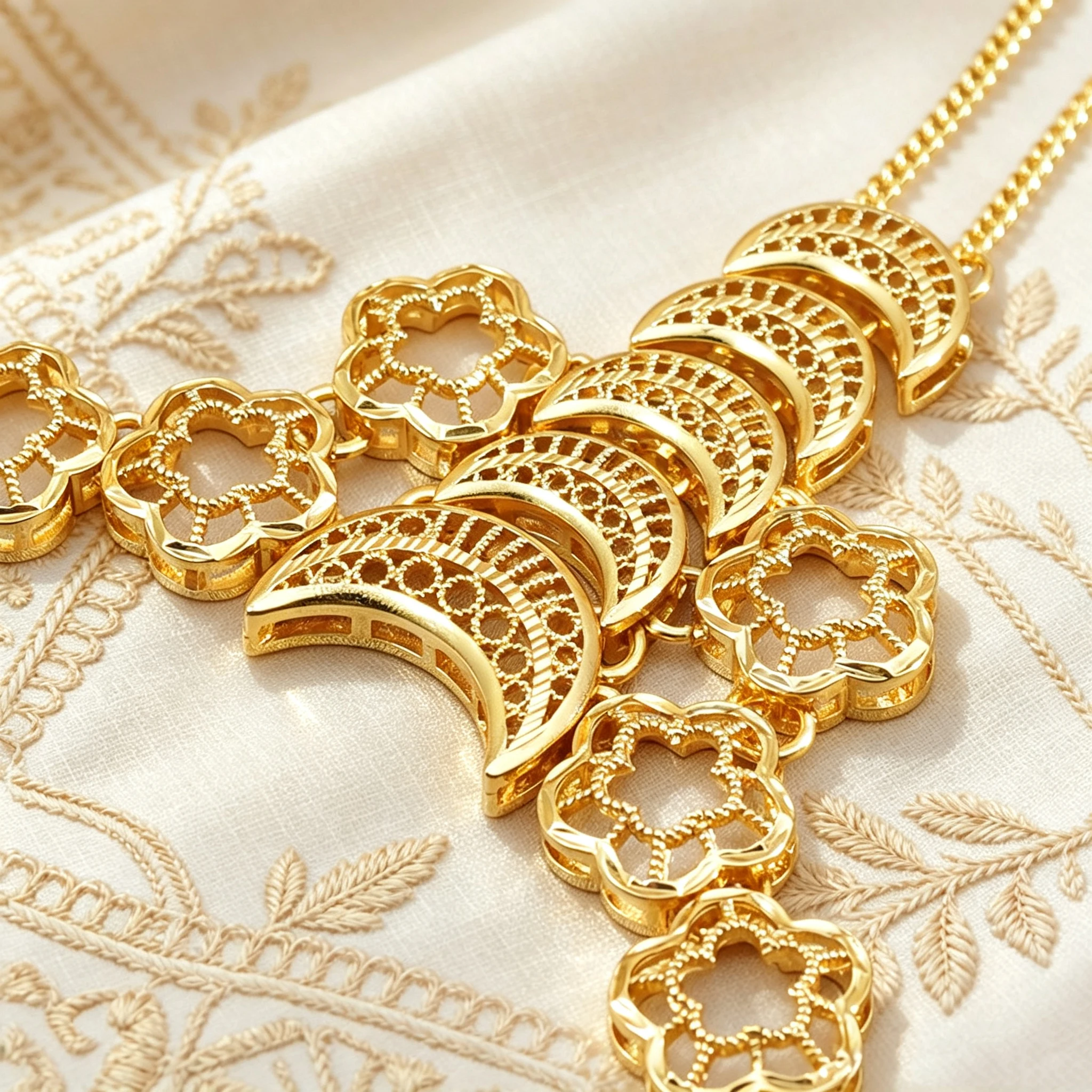 Gold Tone Hollow Moon Flower Hand Chain Bracelet Connected Ring Adjustable Wrist Finger Harness Jewelry For Women Ethnic Party